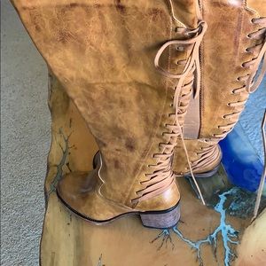 Brown Wide Calf Lace Up Boots